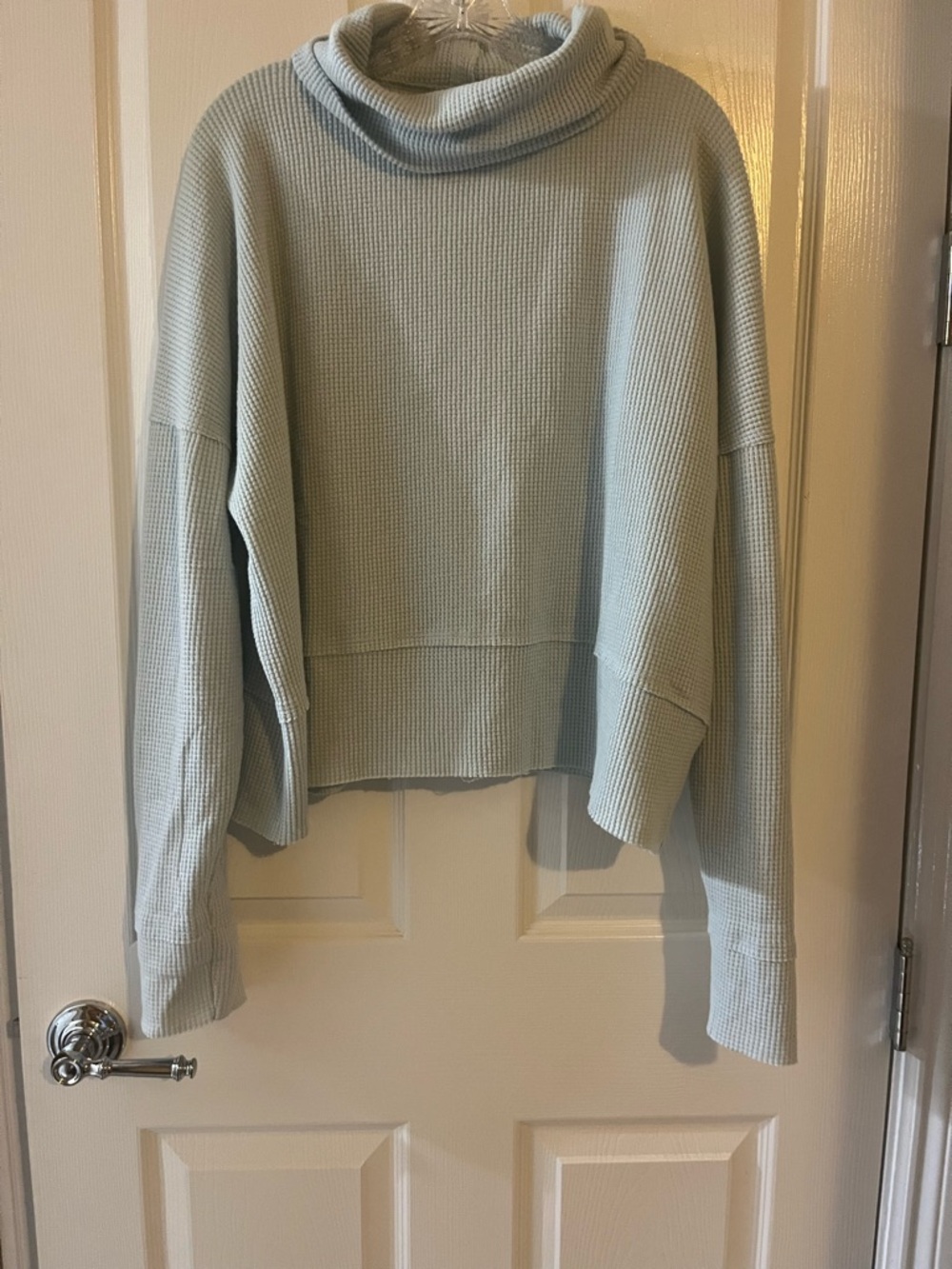 We The Free Cozy Light Mint Cowl Neck Waffle Knit Sweater